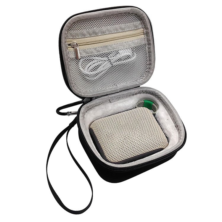 For JBL Go 4 Bluetooth Speaker Storage Bag Hard EVA Case with Hand Strap and Carabiner - Black+Grey