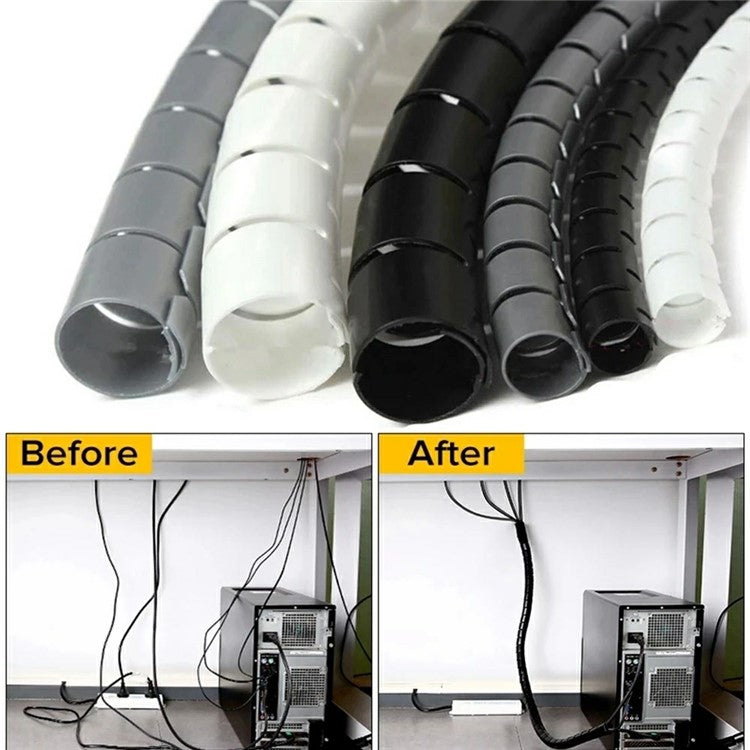 1m Cable Management PE Sleeve Computer Wire Flexible Power Cord Organizer 10mm Diameter - White