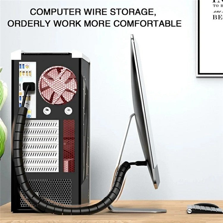 1m Cable Management PE Sleeve Computer Wire Flexible Power Cord Organizer 10mm Diameter - White