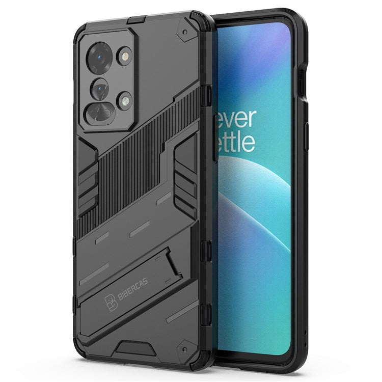For OnePlus Nord 2T 5G Hard PC Soft TPU Hybrid Cover Kickstand Shockproof Protective Phone Case - Black