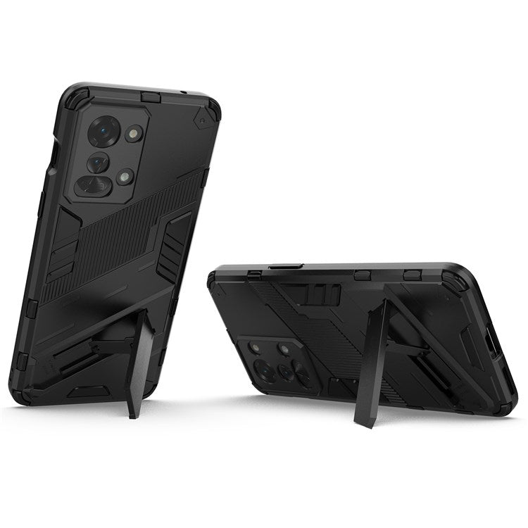 For OnePlus Nord 2T 5G Hard PC Soft TPU Hybrid Cover Kickstand Shockproof Protective Phone Case - Black