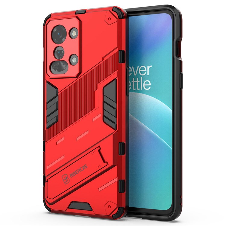For OnePlus Nord 2T 5G Hard PC Soft TPU Hybrid Cover Kickstand Shockproof Protective Phone Case - Red