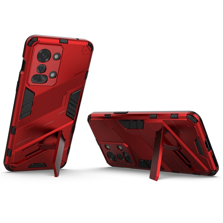 For OnePlus Nord 2T 5G Hard PC Soft TPU Hybrid Cover Kickstand Shockproof Protective Phone Case - Red