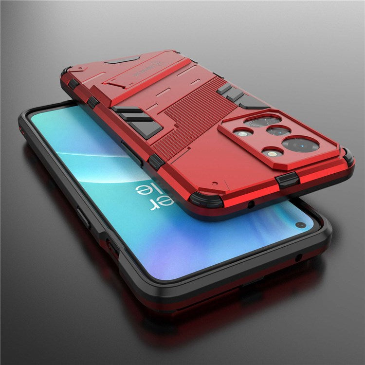 For OnePlus Nord 2T 5G Hard PC Soft TPU Hybrid Cover Kickstand Shockproof Protective Phone Case - Red
