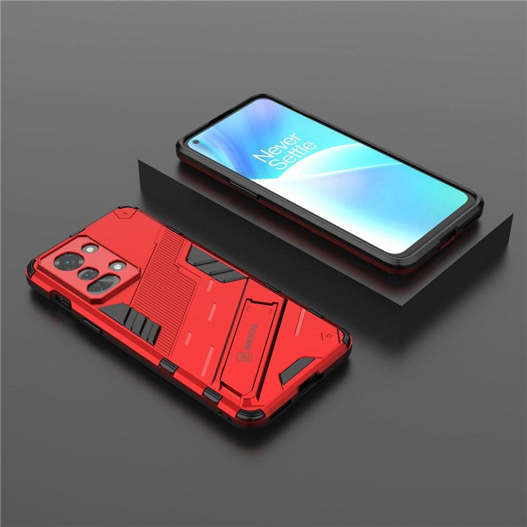 For OnePlus Nord 2T 5G Hard PC Soft TPU Hybrid Cover Kickstand Shockproof Protective Phone Case - Red