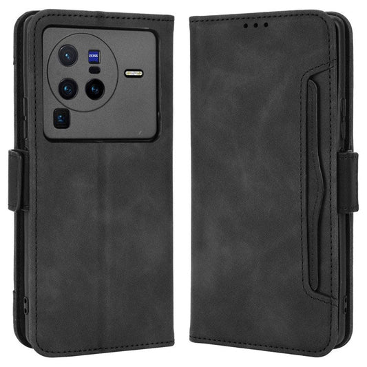 PU Leather Multiple Card Slots Double Magnetic Clasp Case for vivo X80 Pro 5G, Wallet Stand Style Phone Cover - Black