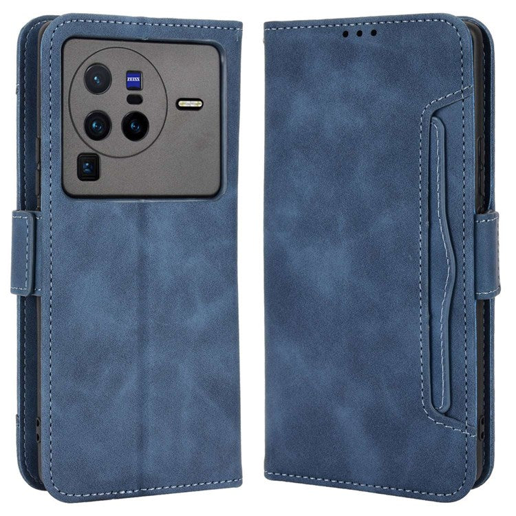 PU Leather Multiple Card Slots Double Magnetic Clasp Case for vivo X80 Pro 5G, Wallet Stand Style Phone Cover - Blue