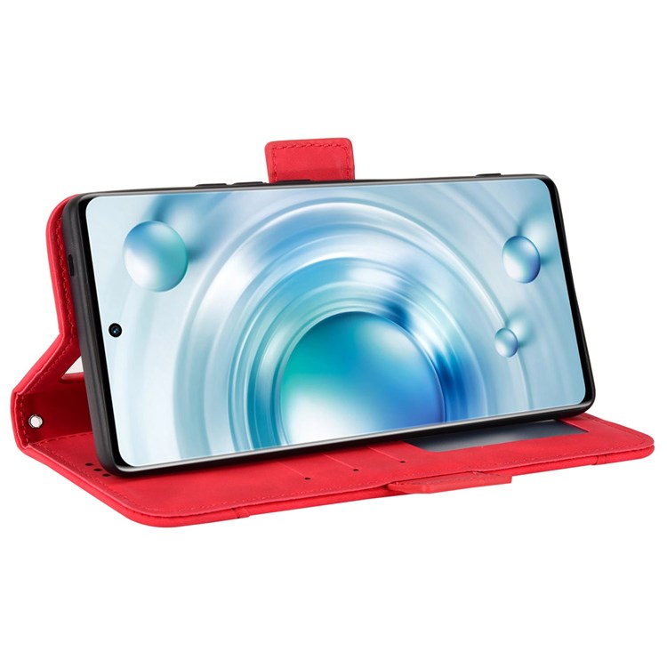 Multiple Card Slots Leather Cover for vivo X80 5G, PU Leather Wallet Stand Folio Flip Phone Case - Red