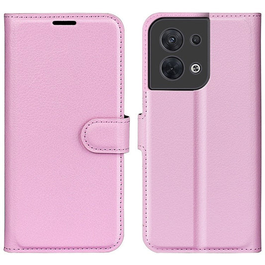 Litchi Texture Phone Case for Oppo Reno8 5G (Global Version) / Reno8 5G, Foldable Stand Anti-scratch PU Leather Wallet Case Shockproof Cell Phone Cover - Pink