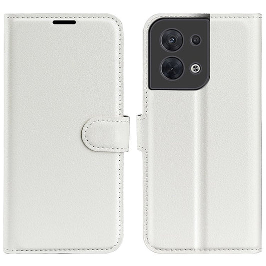 Litchi Texture Phone Case for Oppo Reno8 5G (Global Version) / Reno8 5G, Foldable Stand Anti-scratch PU Leather Wallet Case Shockproof Cell Phone Cover - White