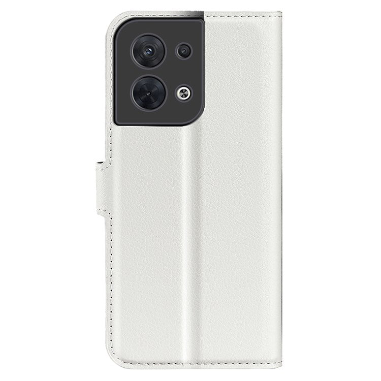 Litchi Texture Phone Case for Oppo Reno8 5G (Global Version) / Reno8 5G, Foldable Stand Anti-scratch PU Leather Wallet Case Shockproof Cell Phone Cover - White