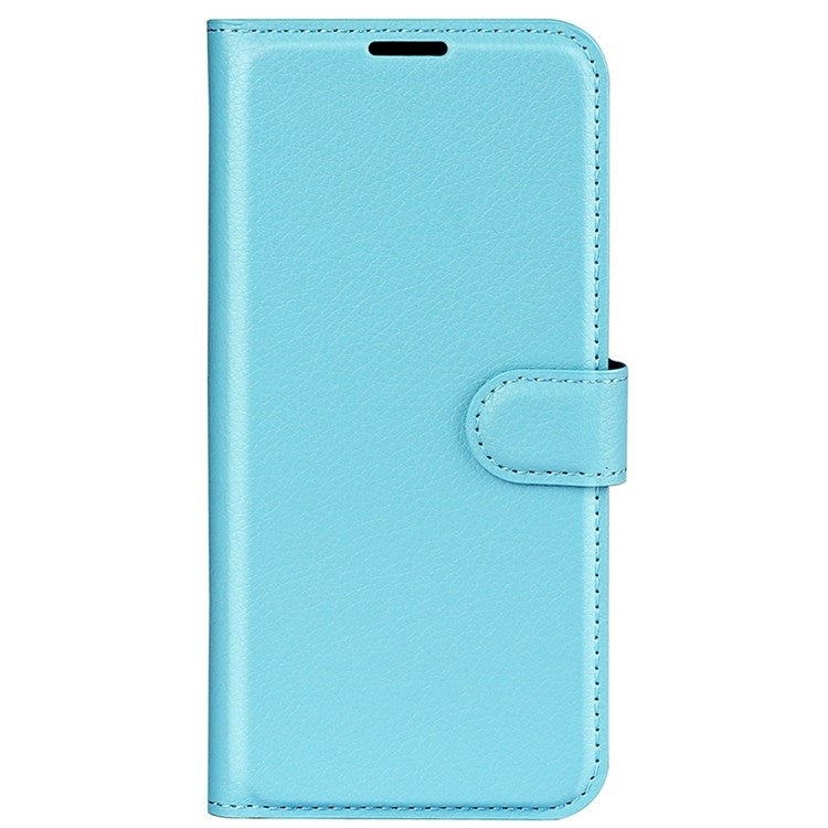 Litchi Texture Phone Case for Oppo Reno8 5G (Global Version) / Reno8 5G, Foldable Stand Anti-scratch PU Leather Wallet Case Shockproof Cell Phone Cover - Blue