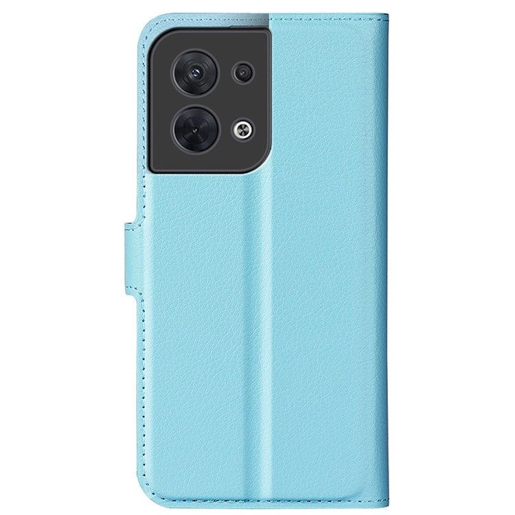 Litchi Texture Phone Case for Oppo Reno8 5G (Global Version) / Reno8 5G, Foldable Stand Anti-scratch PU Leather Wallet Case Shockproof Cell Phone Cover - Blue