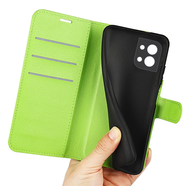 Litchi Texture Phone Case for Oppo Reno8 5G (Global Version) / Reno8 5G, Foldable Stand Anti-scratch PU Leather Wallet Case Shockproof Cell Phone Cover - Green