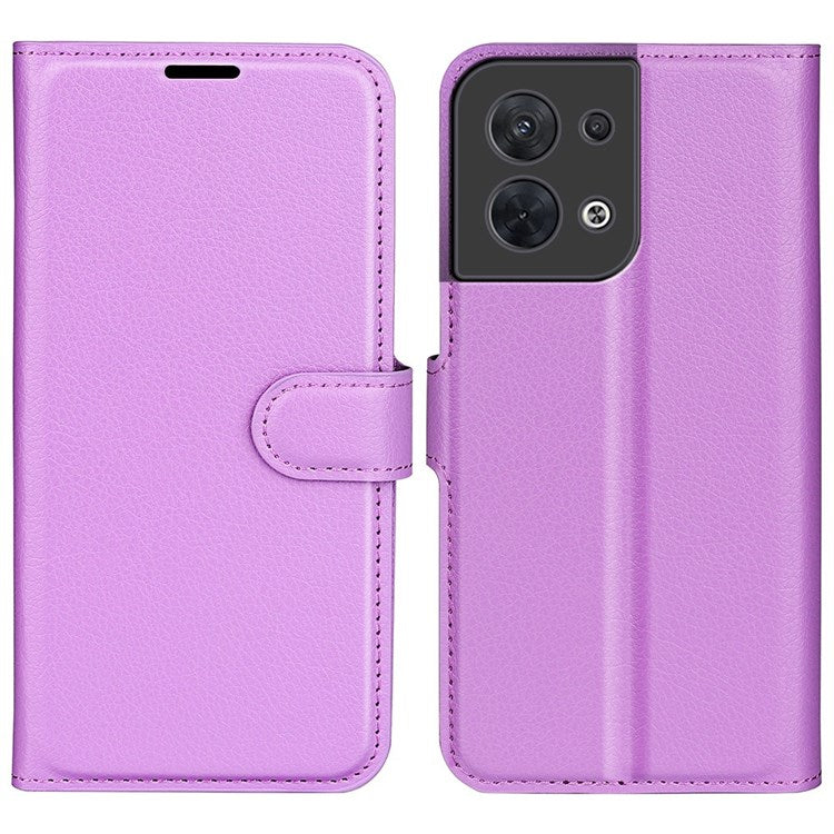 Litchi Texture Phone Case for Oppo Reno8 5G (Global Version) / Reno8 5G, Foldable Stand Anti-scratch PU Leather Wallet Case Shockproof Cell Phone Cover - Purple