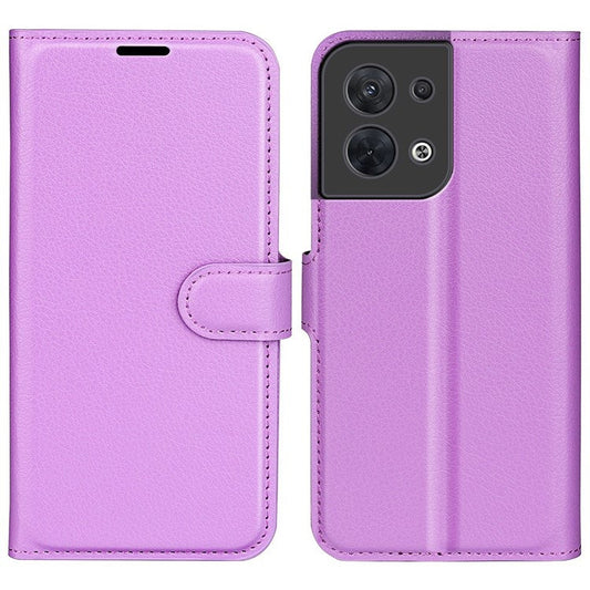 Litchi Texture Phone Case for Oppo Reno8 5G (Global Version) / Reno8 5G, Foldable Stand Anti-scratch PU Leather Wallet Case Shockproof Cell Phone Cover - Purple