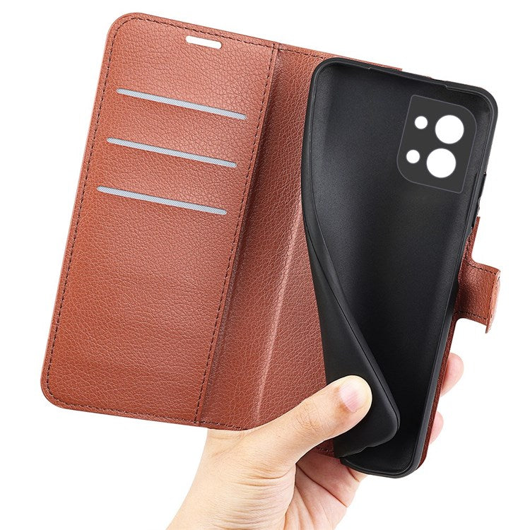Litchi Texture Phone Case for Oppo Reno8 5G (Global Version) / Reno8 5G, Foldable Stand Anti-scratch PU Leather Wallet Case Shockproof Cell Phone Cover - Brown