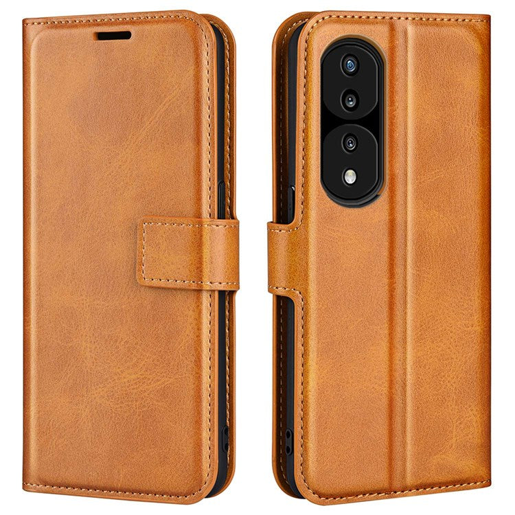 For Honor 70 5G PU Leather Stand Wallet Feature Magnetic Case Square Wear-resistant TPU Flip Book Cover - Yellow