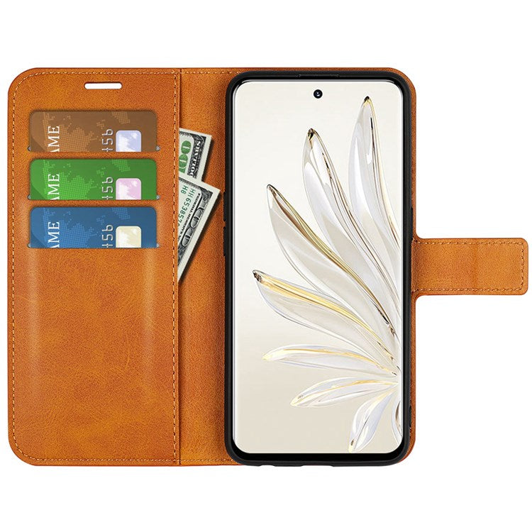 For Honor 70 5G PU Leather Stand Wallet Feature Magnetic Case Square Wear-resistant TPU Flip Book Cover - Yellow