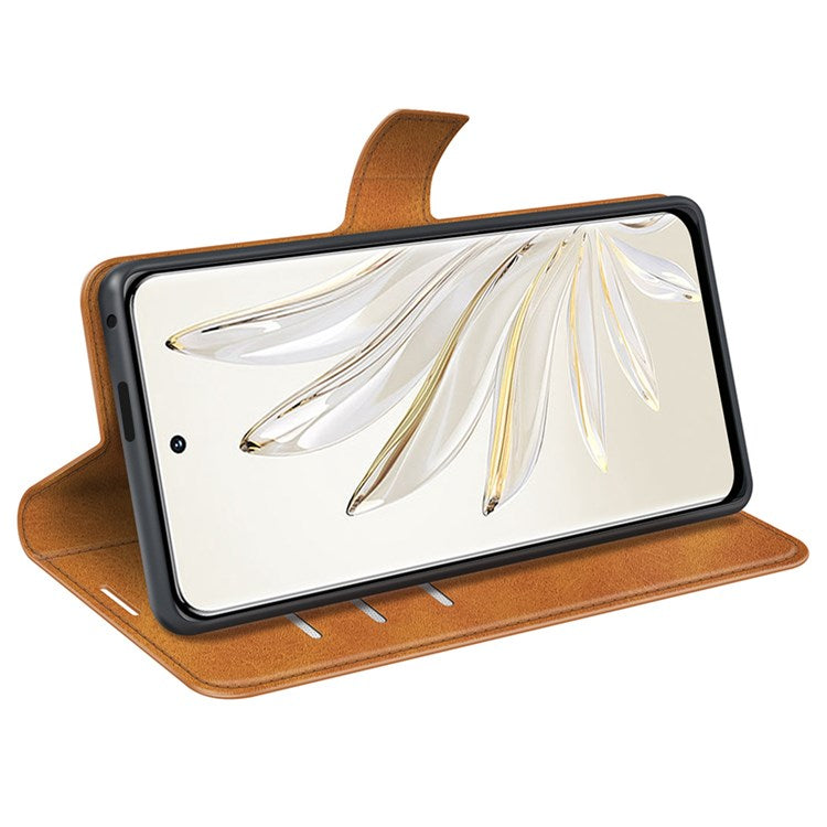 For Honor 70 5G PU Leather Stand Wallet Feature Magnetic Case Square Wear-resistant TPU Flip Book Cover - Yellow