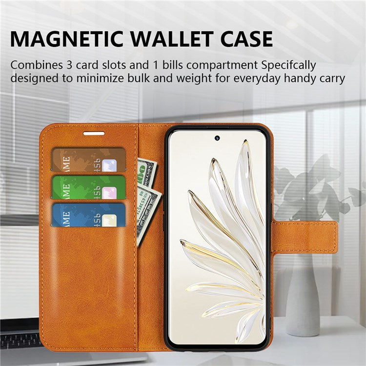 For Honor 70 5G PU Leather Stand Wallet Feature Magnetic Case Square Wear-resistant TPU Flip Book Cover - Yellow