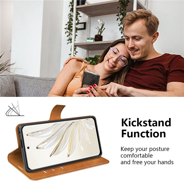 For Honor 70 5G PU Leather Stand Wallet Feature Magnetic Case Square Wear-resistant TPU Flip Book Cover - Yellow