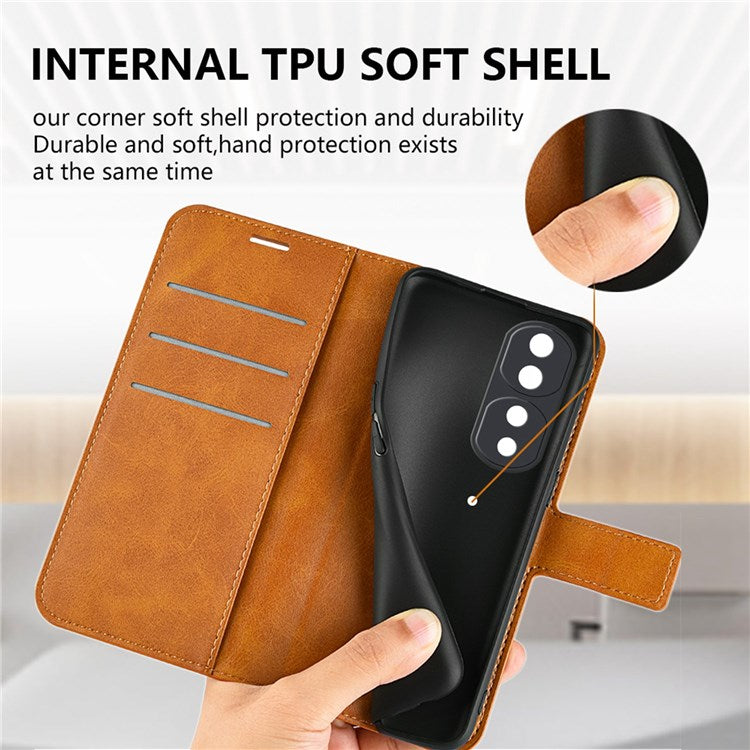 For Honor 70 5G PU Leather Stand Wallet Feature Magnetic Case Square Wear-resistant TPU Flip Book Cover - Yellow