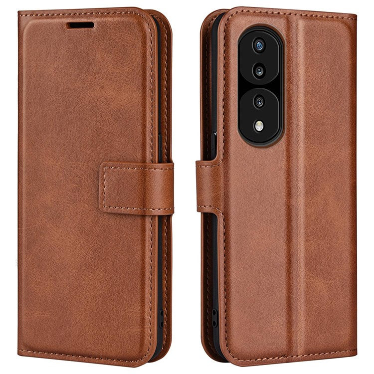 For Honor 70 5G PU Leather Stand Wallet Feature Magnetic Case Square Wear-resistant TPU Flip Book Cover - Light Brown