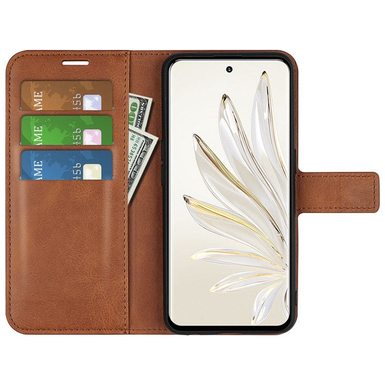 For Honor 70 5G PU Leather Stand Wallet Feature Magnetic Case Square Wear-resistant TPU Flip Book Cover - Light Brown