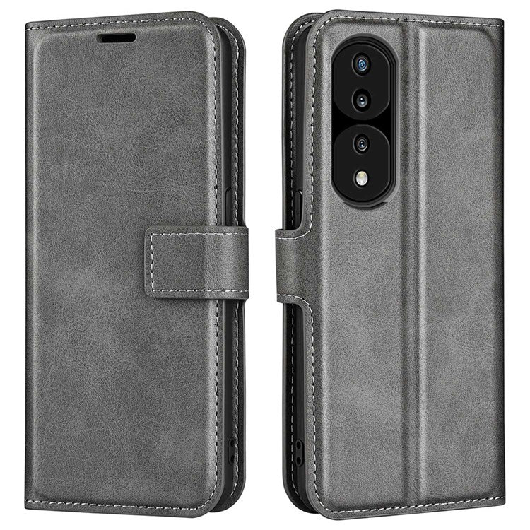 For Honor 70 5G PU Leather Stand Wallet Feature Magnetic Case Square Wear-resistant TPU Flip Book Cover - Grey