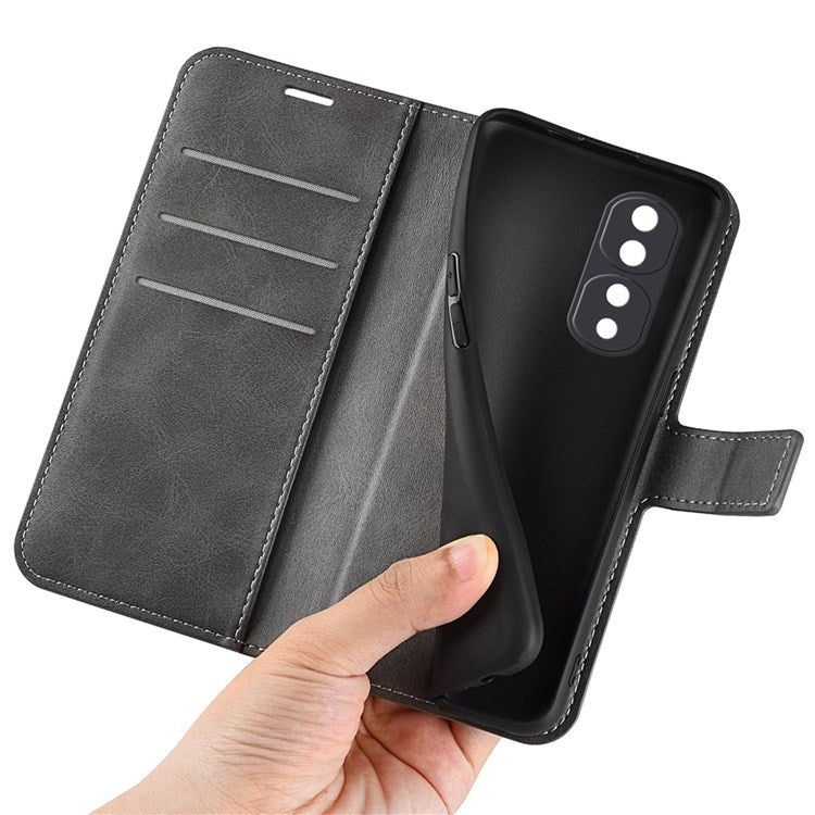 For Honor 70 5G PU Leather Stand Wallet Feature Magnetic Case Square Wear-resistant TPU Flip Book Cover - Grey