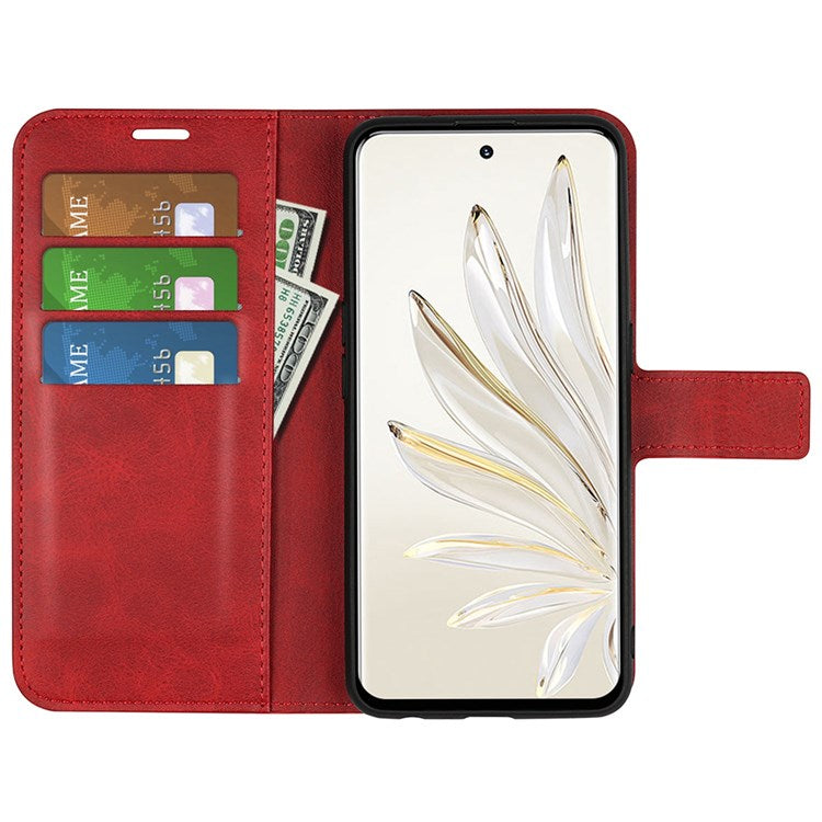 For Honor 70 5G PU Leather Stand Wallet Feature Magnetic Case Square Wear-resistant TPU Flip Book Cover - Red