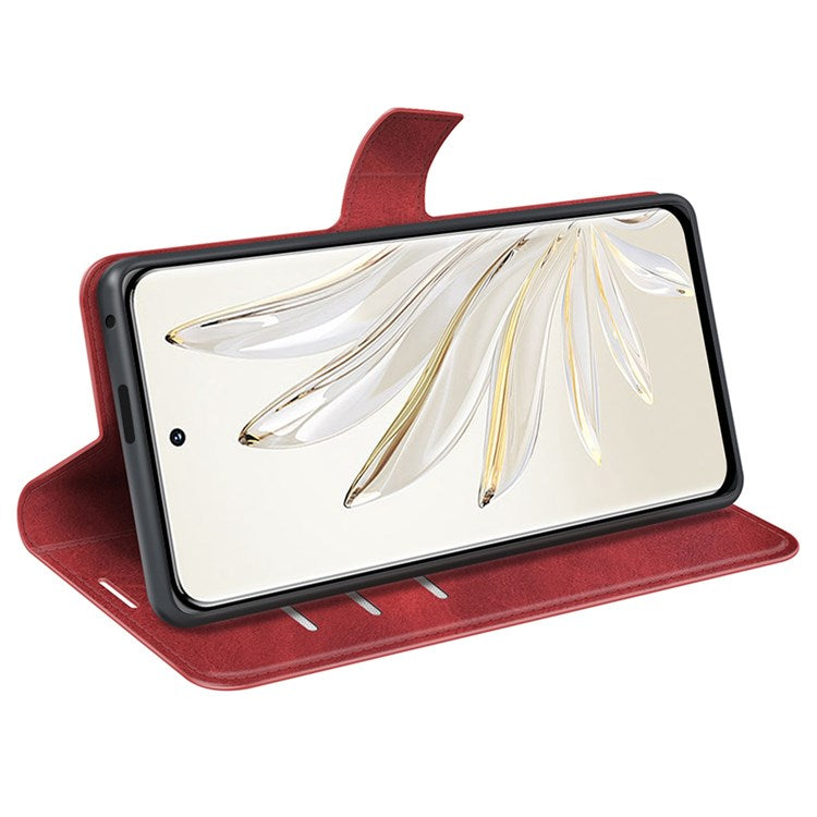 For Honor 70 5G PU Leather Stand Wallet Feature Magnetic Case Square Wear-resistant TPU Flip Book Cover - Red