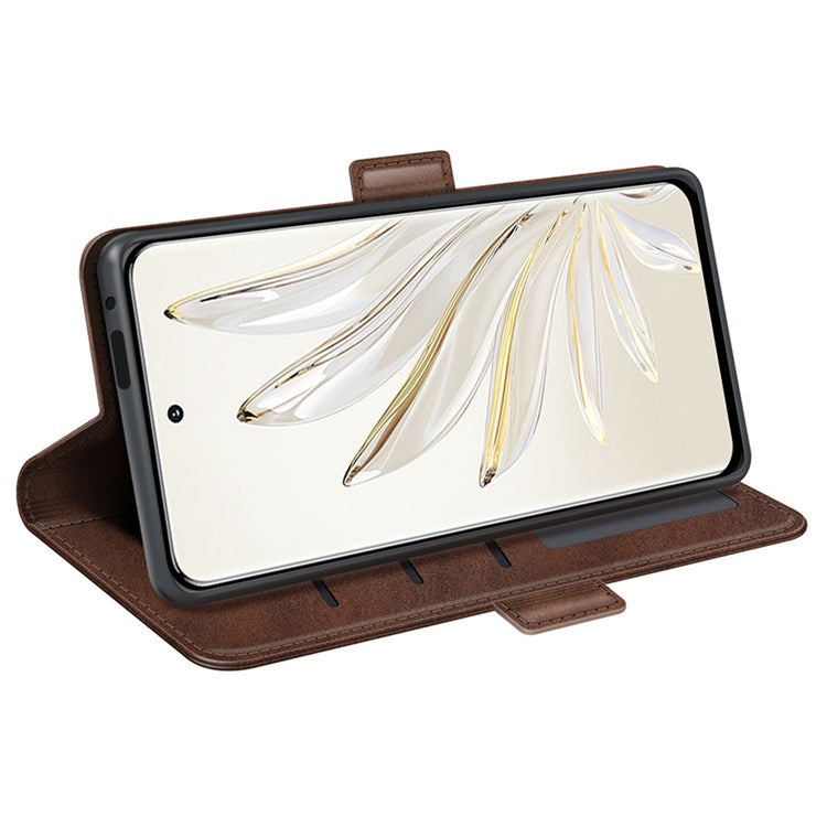 For Honor 70 5G PU Leather Wallet Case Dual Magnetic Clasp Stand Flip Protective Cover - Brown
