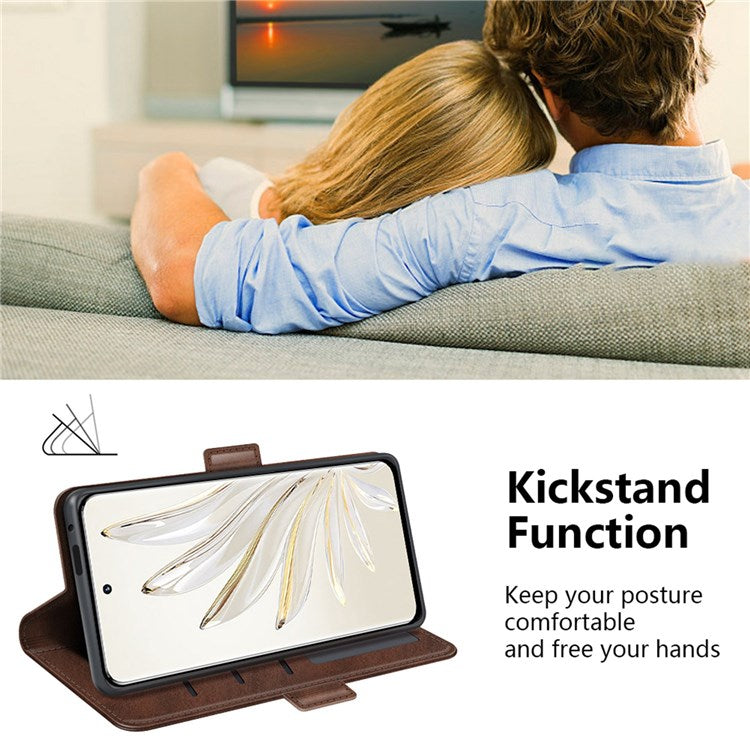 For Honor 70 5G PU Leather Wallet Case Dual Magnetic Clasp Stand Flip Protective Cover - Brown