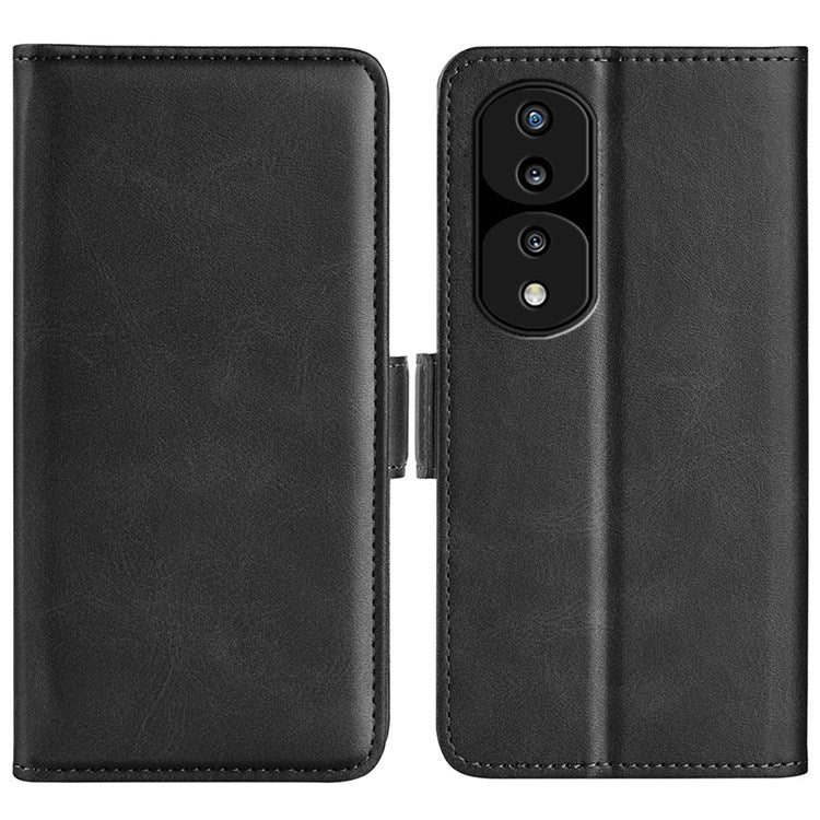 For Honor 70 5G PU Leather Wallet Case Dual Magnetic Clasp Stand Flip Protective Cover - Black