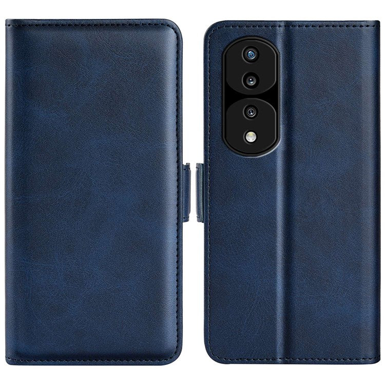 For Honor 70 5G PU Leather Wallet Case Dual Magnetic Clasp Stand Flip Protective Cover - Blue