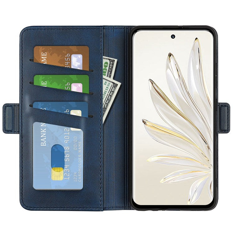 For Honor 70 5G PU Leather Wallet Case Dual Magnetic Clasp Stand Flip Protective Cover - Blue