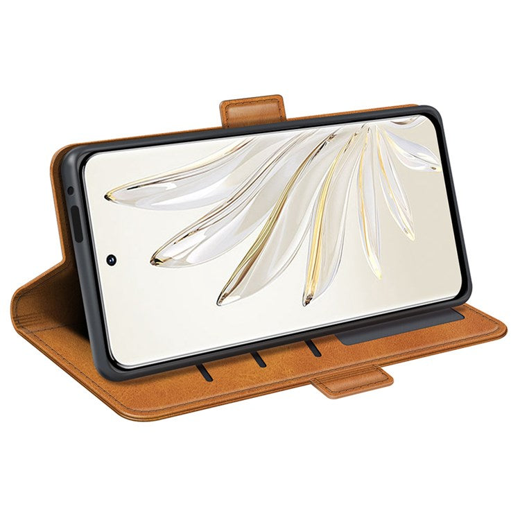 For Honor 70 5G PU Leather Wallet Case Dual Magnetic Clasp Stand Flip Protective Cover - Yellow