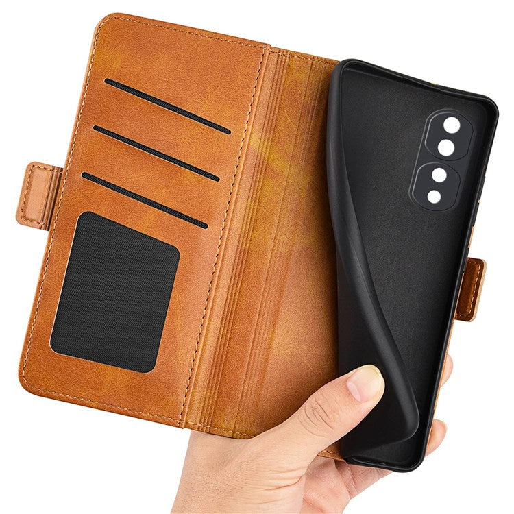 For Honor 70 5G PU Leather Wallet Case Dual Magnetic Clasp Stand Flip Protective Cover - Yellow