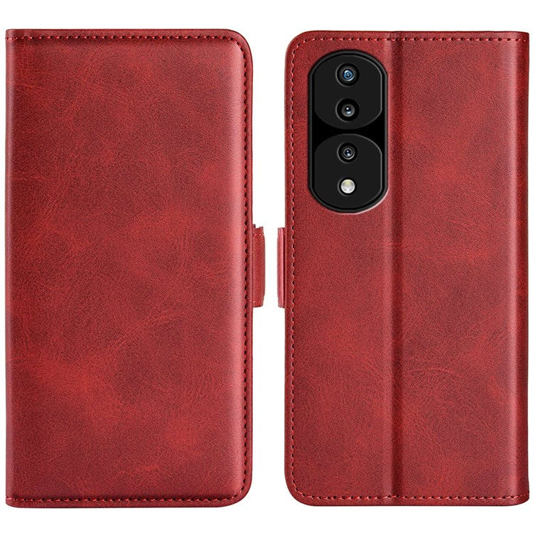 For Honor 70 5G PU Leather Wallet Case Dual Magnetic Clasp Stand Flip Protective Cover - Red