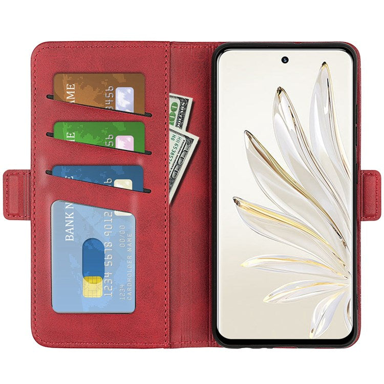 For Honor 70 5G PU Leather Wallet Case Dual Magnetic Clasp Stand Flip Protective Cover - Red