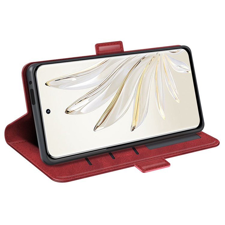For Honor 70 5G PU Leather Wallet Case Dual Magnetic Clasp Stand Flip Protective Cover - Red