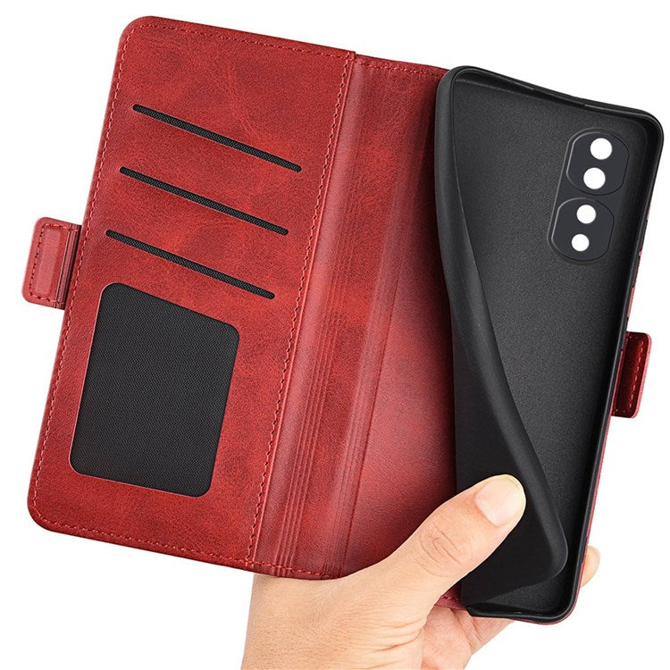 For Honor 70 5G PU Leather Wallet Case Dual Magnetic Clasp Stand Flip Protective Cover - Red