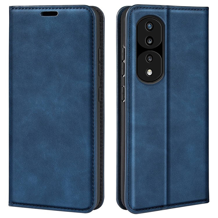 For Honor 70 5G Skin-touch Feeling PU Leather Case Magnetic Auto-absorbed Stand Shockproof TPU Flip Wallet Protective Cover - Blue
