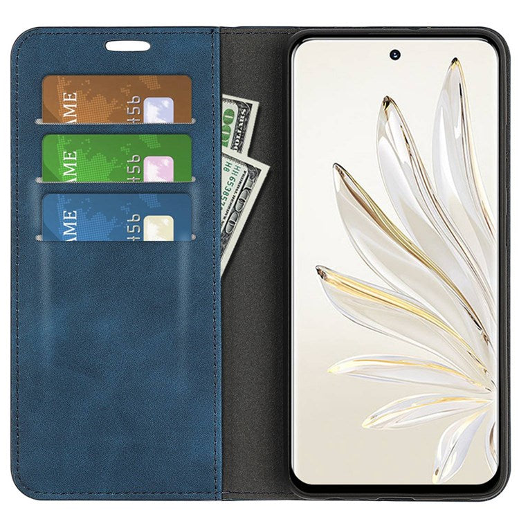 For Honor 70 5G Skin-touch Feeling PU Leather Case Magnetic Auto-absorbed Stand Shockproof TPU Flip Wallet Protective Cover - Blue