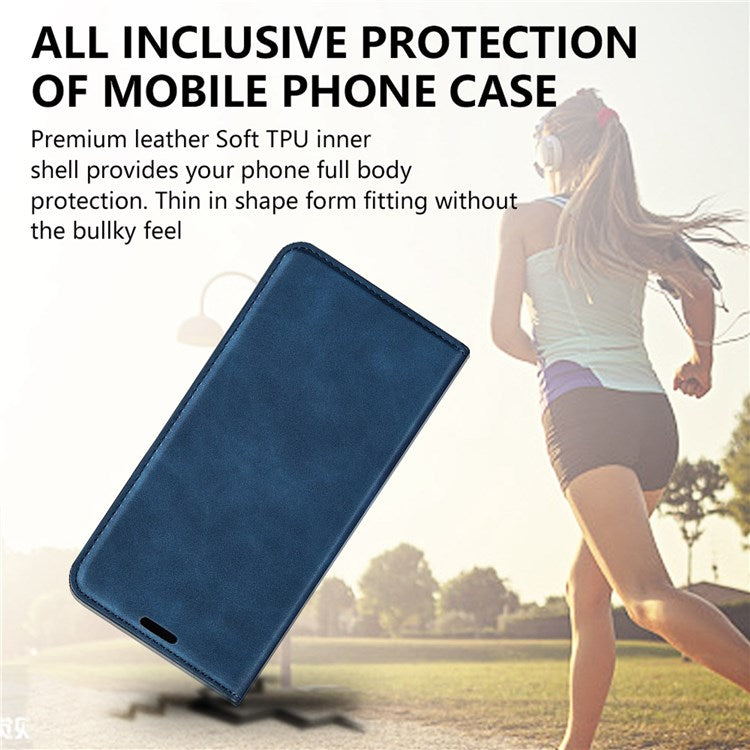 For Honor 70 5G Skin-touch Feeling PU Leather Case Magnetic Auto-absorbed Stand Shockproof TPU Flip Wallet Protective Cover - Blue