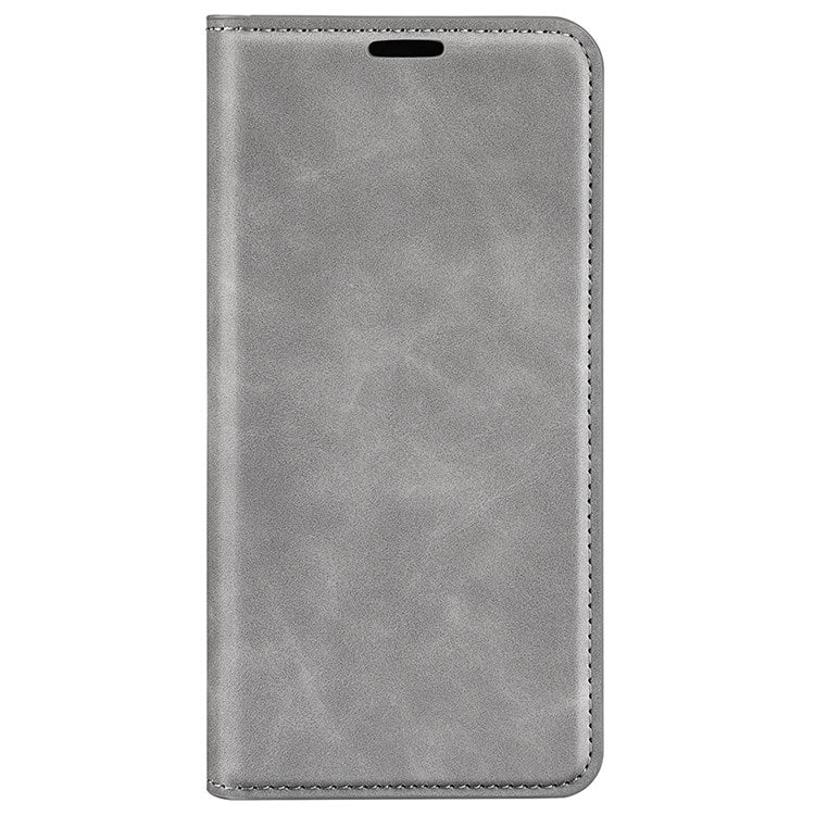 For Honor 70 5G Skin-touch Feeling PU Leather Case Magnetic Auto-absorbed Stand Shockproof TPU Flip Wallet Protective Cover - Grey