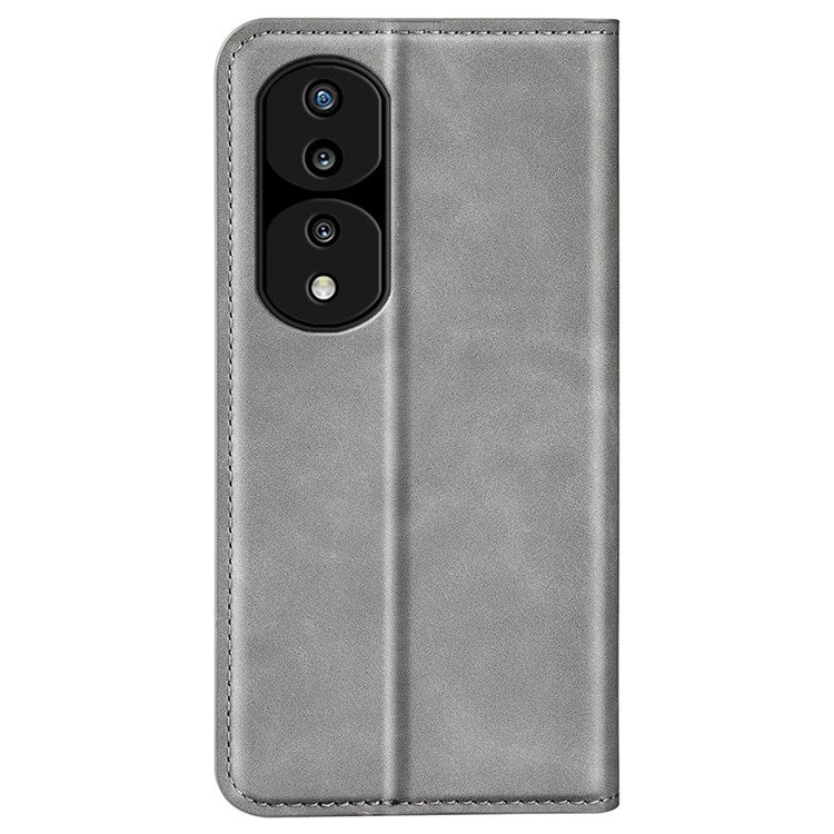 For Honor 70 5G Skin-touch Feeling PU Leather Case Magnetic Auto-absorbed Stand Shockproof TPU Flip Wallet Protective Cover - Grey