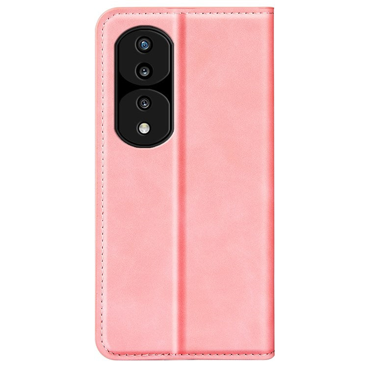 For Honor 70 5G Skin-touch Feeling PU Leather Case Magnetic Auto-absorbed Stand Shockproof TPU Flip Wallet Protective Cover - Pink